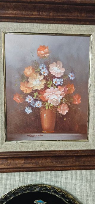 Coppia di quadri floreali ad olio, vintage