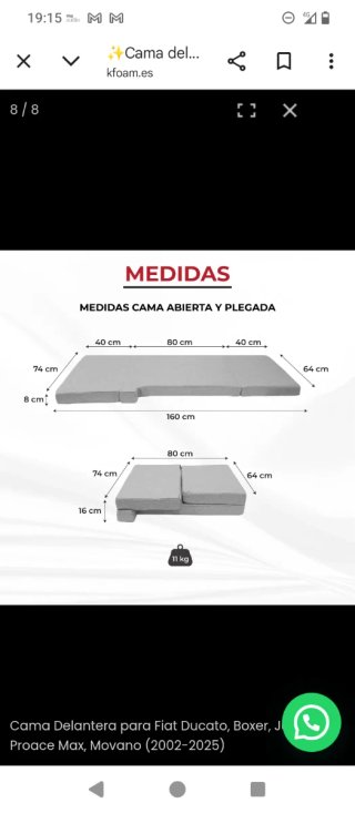 Colchón plegable Cama Fiat Ducato