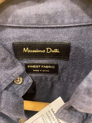 Massimo Dutti Navy Blue Button Down Shirt Elbow Patches Old Money Style S