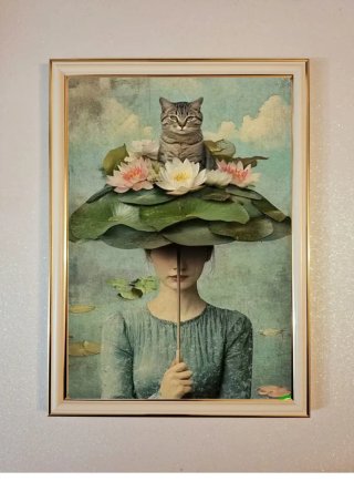 Quadro con gatto e ninfee