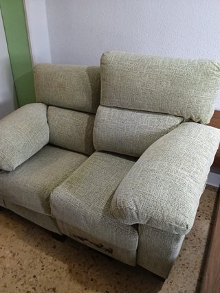 Sofá 2 plazas eléctrico tela beige/verde