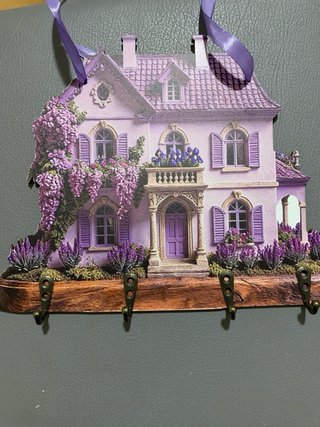 Portachiavi da parete casa viola con 4 ganci