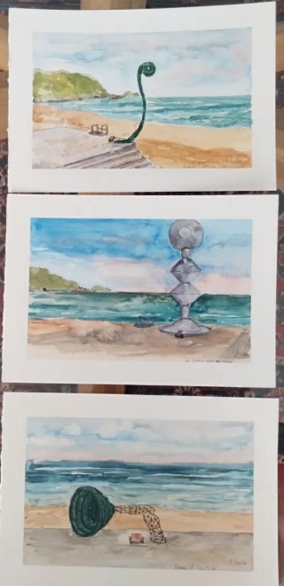 3 Acuarelas Paisaje Marino Zarautz