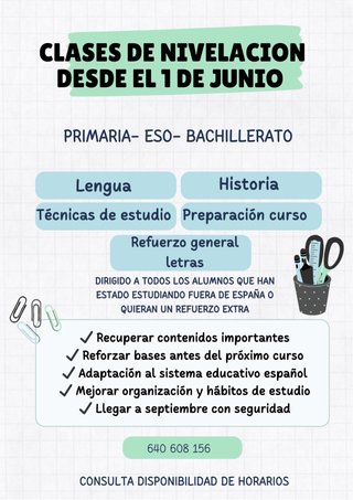 Clases de nivelación durante el verano