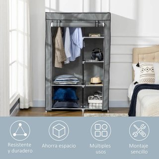 Armario de Tela Plegable 6 Estantes Barra Gris