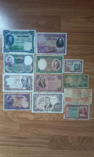 12 Banconote Peseta Spagnole Antiche Vintage