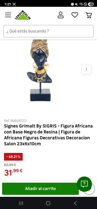Figura Decorativa Africana Negra Dorada