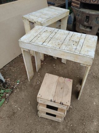Mesa y 2 Sillas Jardín Madera