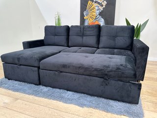 Sofá Cama Chaise Longue Negro con Arcón