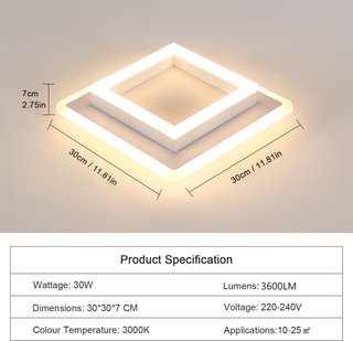 Lámpara Techo LED Cuadrada 30W 3000K (2 uds)