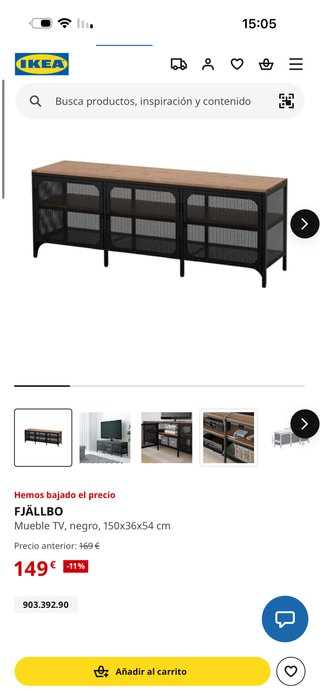 Mueble TV IKEA FJÄLLBO negro 150x36x54 cm