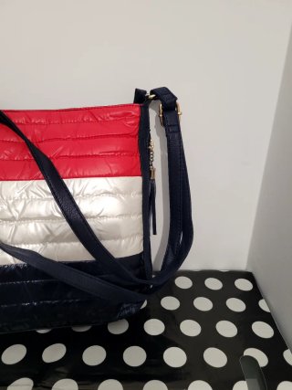 Bolso acolchado rayas rojo, blanco y azul