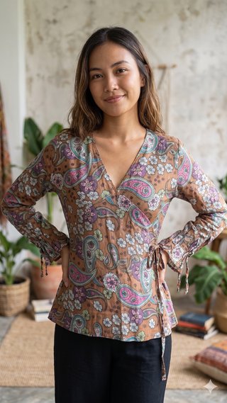 Blusa Algodón Estampada Flores y lazos.
