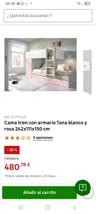 Cama tren Orcera 150 rosa