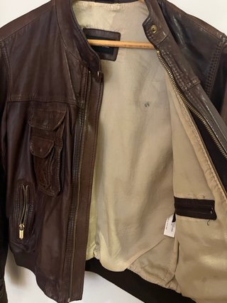 Cazadora Cuero Massimo Dutti Marrón