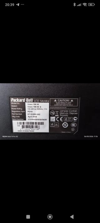 Monitor Packard Bell Negro