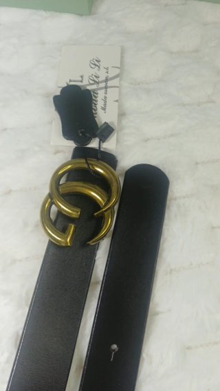Cinturón Piel Negro Hebilla GG Dorado 95cm