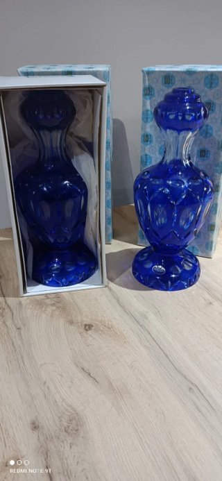 Lote 3 pies lámpara cristal Bohemia azul