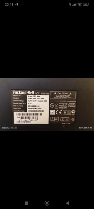 Monitor Packard Bell Viseo 190 Ws d