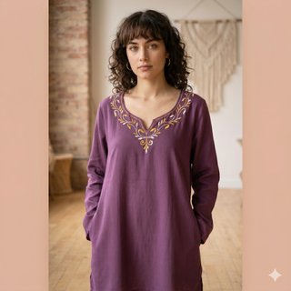 Blusa morada bordada de algodón
