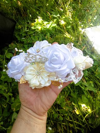 Tiara/Fita de Cabelo Batizado Bebé Branca