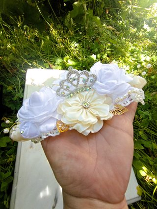 Tiara/Fita de Cabelo Batizado Bebé Branca