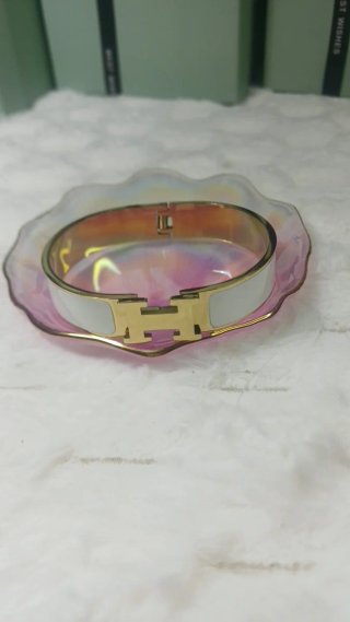 Brazalete Hermès Blanco y Dorado Chapado Oro 18k