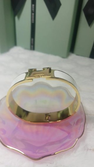 Brazalete Hermès Blanco y Dorado Chapado Oro 18k