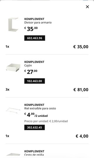 Cajonera Komplement IKEA interior armario