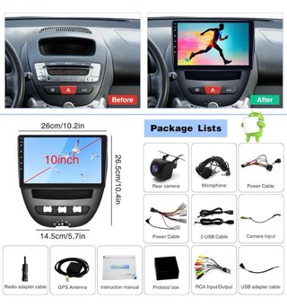 Radio Coche Carplay 2G+32G Peugeot 107 Toyota