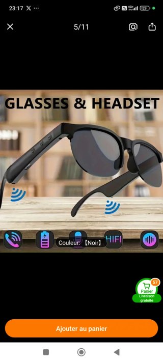 Gafas Bluetooth con Auriculares Negro