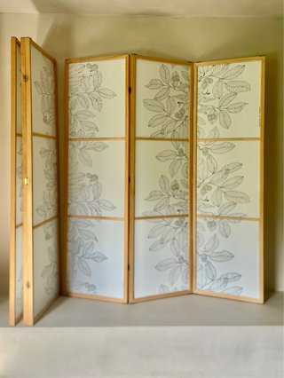 2 Biombos Decorativos Madera y tela