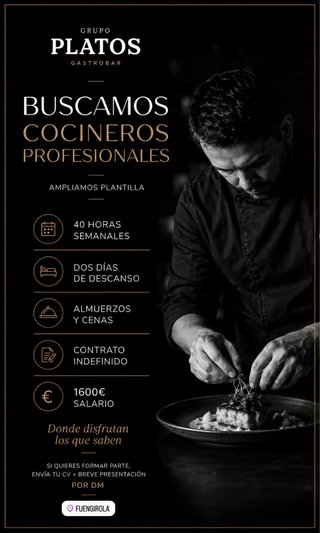 Trabajo como cocinero en PLATOS GASTROBAR