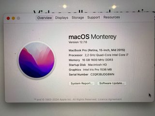 MacBook Pro 15 2.2 GHz i7 16GB RAM UK