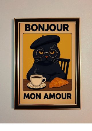 Quadro Gatto Nero Bonjour Mon Amour