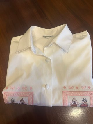 Camicia bianca cotone ricami rosa taglia 44