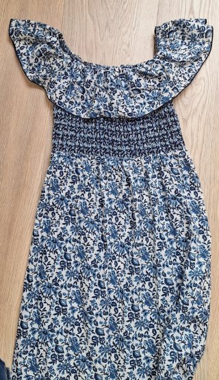 Vestido Zara Bardot Estampado Azul Talla S