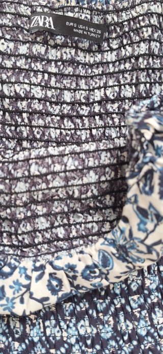 Vestido Zara Bardot Estampado Azul Talla S