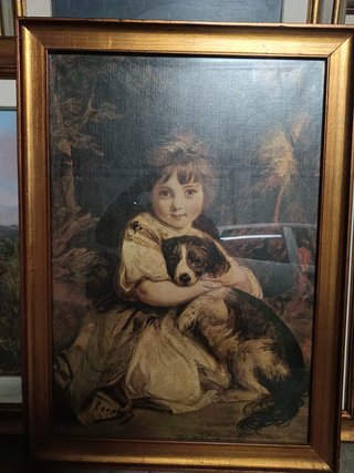 Quadro con bambina e cane