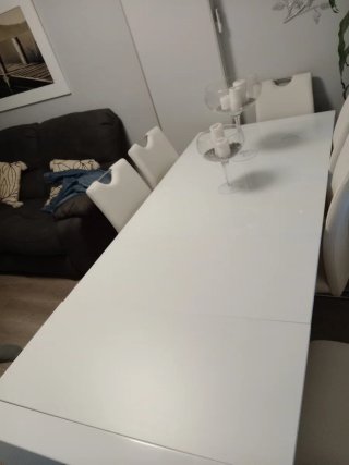 Mesa extensible blanca y cristal 1.40m a 2.20m