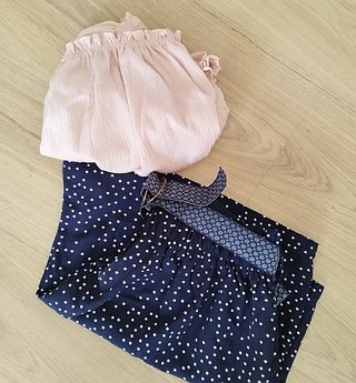 Conjunto Top Rosa y Falda Pantalon