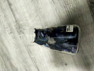 Jarrón Ikea con flores secas azules