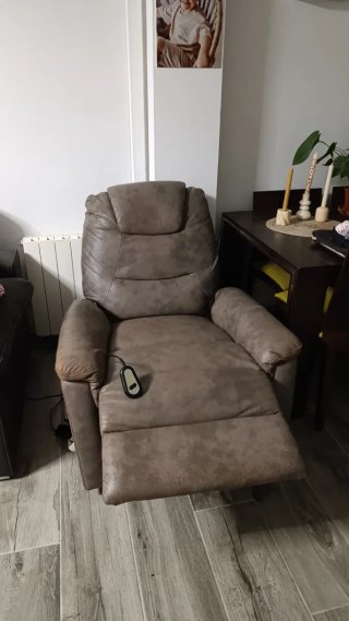 Sillón Eléctrico Reclinable Cuero Beige/Gris