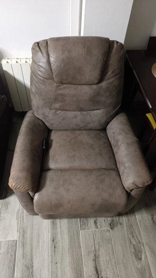 Sillón Eléctrico Reclinable Cuero Beige/Gris