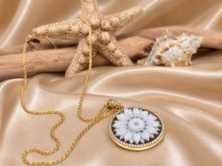 Collana cammeo floreale argento 925 oro donna