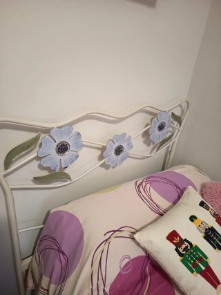 Cabecero forja 90cm flores azul y blanco