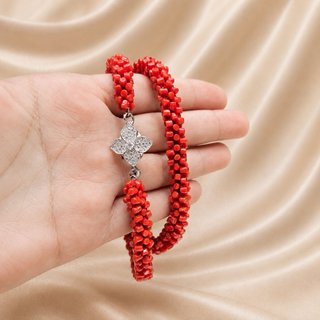 Collana corallo rosso argento 925 intrecciata