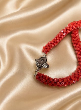 Collana corallo rosso argento 925 intrecciata