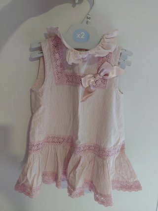 Vestido niña rosa rayas encaje y lazo