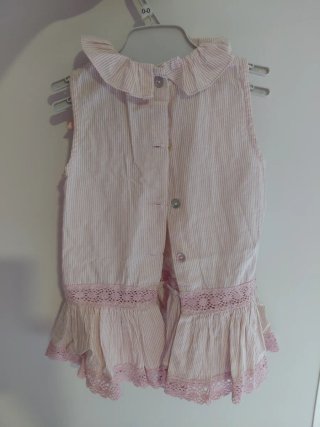 Vestido niña rosa rayas encaje y lazo